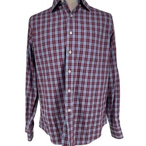 Oobe Men's L Plaid‎ Long Sleeve Button-Up Shirt Red Blue